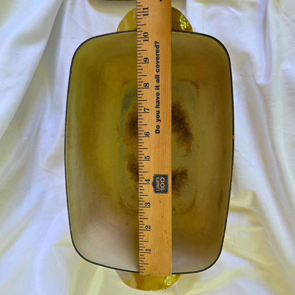Vintage Mustard Yellow Enameled Cast Iron Rectangular Dutch Oven Roaster Lid - Picture 10 of 15